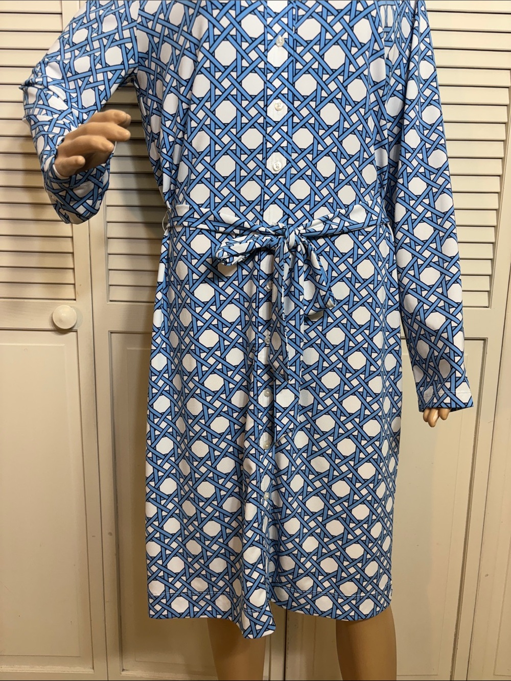 Brooks Brothers Blue and White Geometric Long Sleeves Shirt Dress XL - Picture 7 of 16